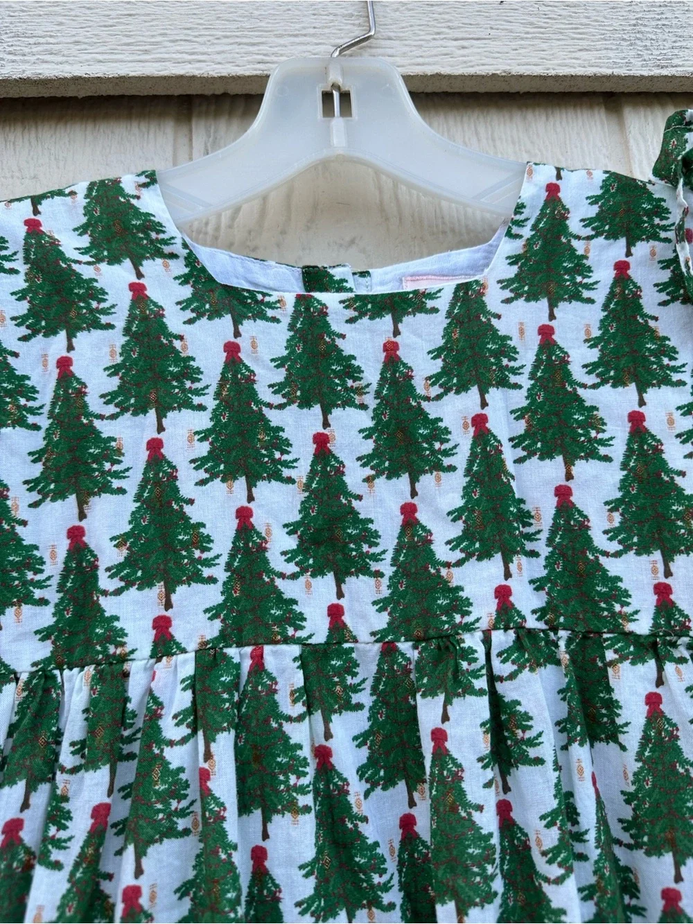 Girls Green Christmas Tree Print Dress -